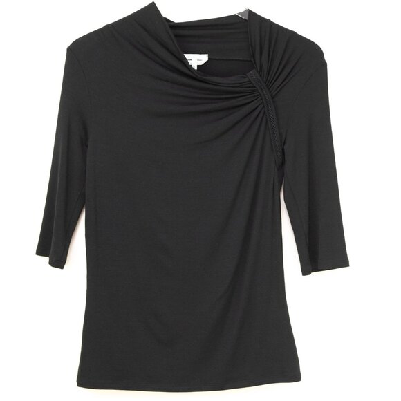 MaxMara Asymmetric Twist Neck Blouse Quarter Sleeve Tee Shirt Black Size Medium - Picture 1 of 7